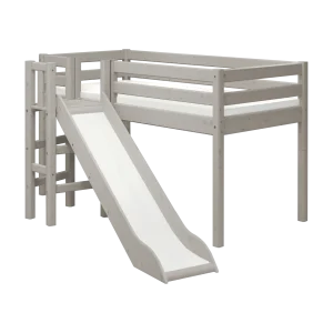 High Bed 120 cm with Slide and Safety Rail, 90x200 cm, Grey