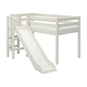 High Bed 120 cm with Slide and Safety Rail, 90x200 cm, White