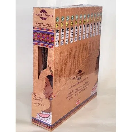 Sacred Elements Organic - Lavender Premium Masala Hand‑Rolled Incense Sticks (15g, 2 hr burn, 8–10 sticks)
