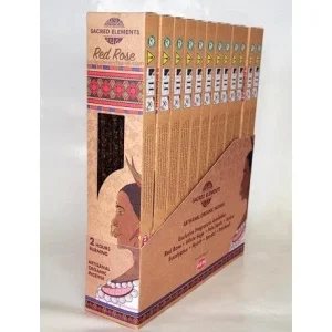 Sacred Elements Organic - Red Rose Premium Masala Hand‑Rolled Incense Sticks (15g, 2 hr burn, 8–10 sticks)