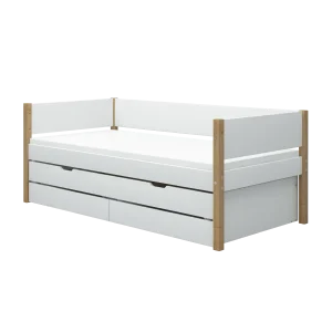 Single Bed 90x200 cm with Pull-out Bed 90x190 cm and Storage, White/Oak