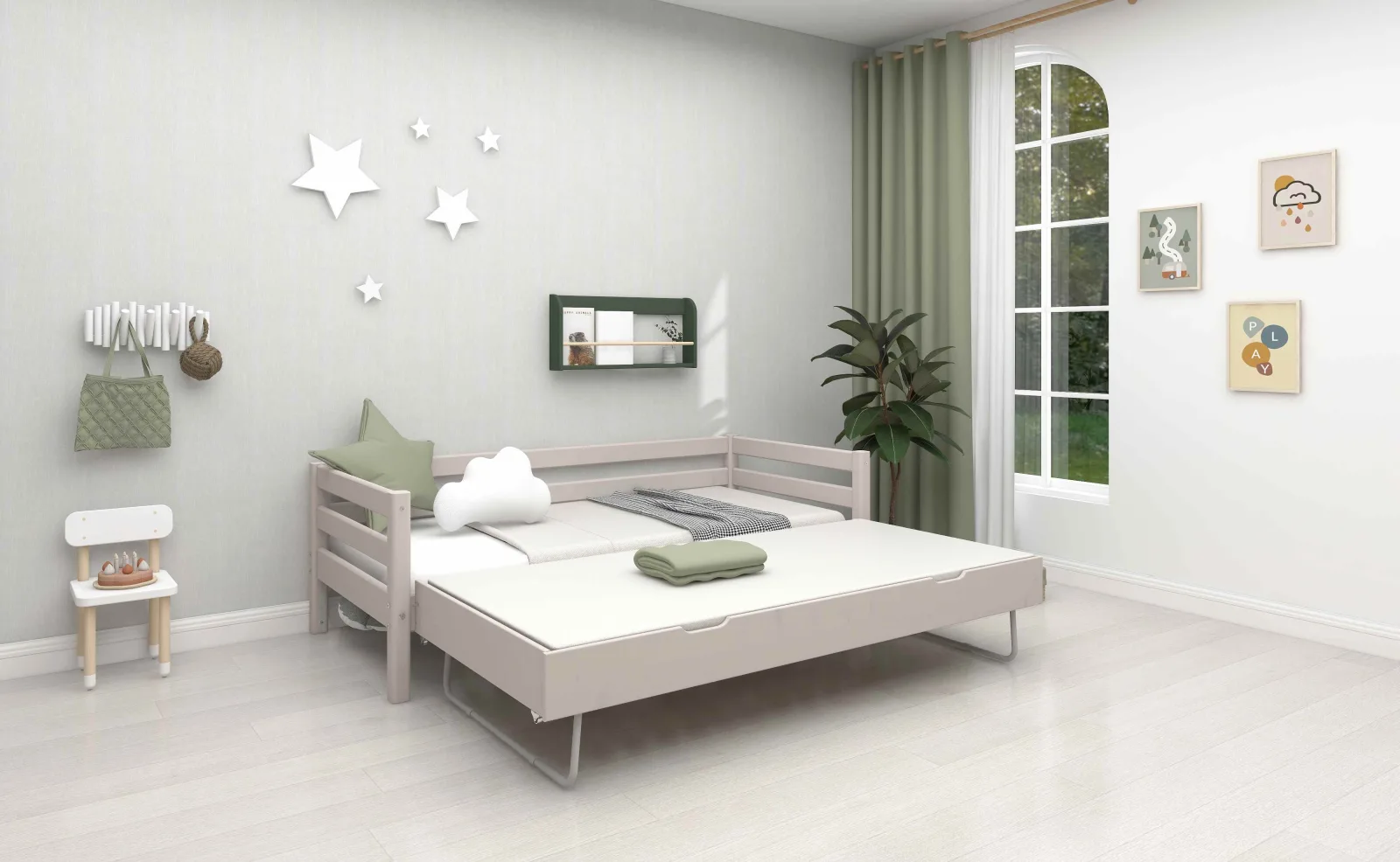 Single Bed 90x200 cm with Pull-out Bed 90x190 cm, Grey