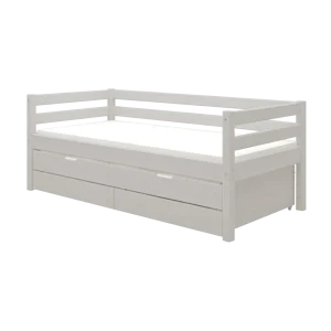 Single Bed 90x200 cm with Pull-out Bed 90x190 cm, Storage and Safety Rail, Grey