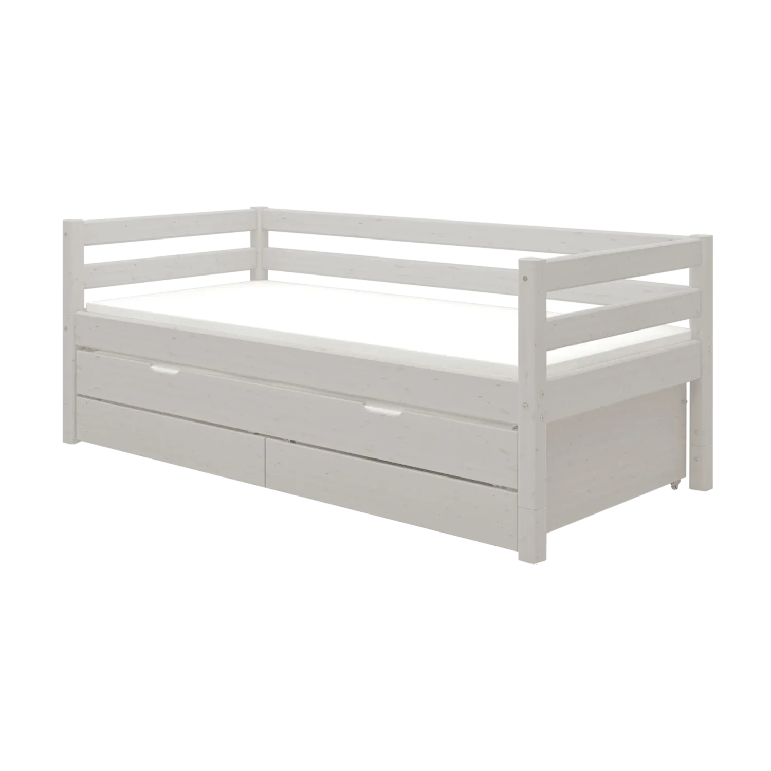 Single Bed 90x200 cm with Pull-out Bed 90x190 cm, Storage and Safety Rail, Grey