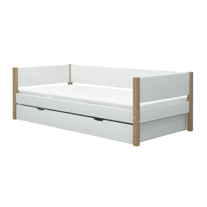 Single Bed 90x200 cm with Pull-out Bed 90x190 cm, White/Oak