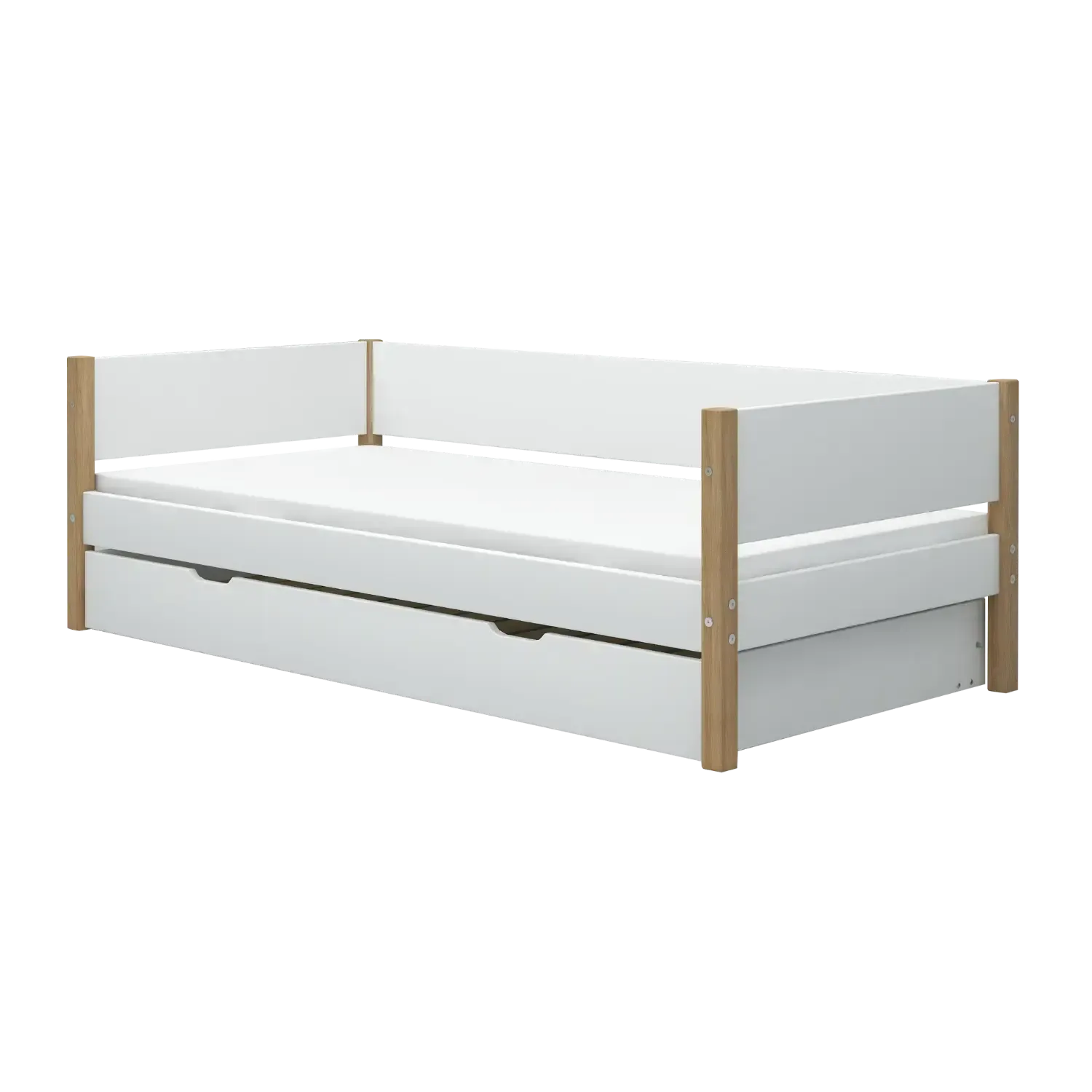 Single Bed 90x200 cm with Pull-out Bed 90x190 cm, White/Oak