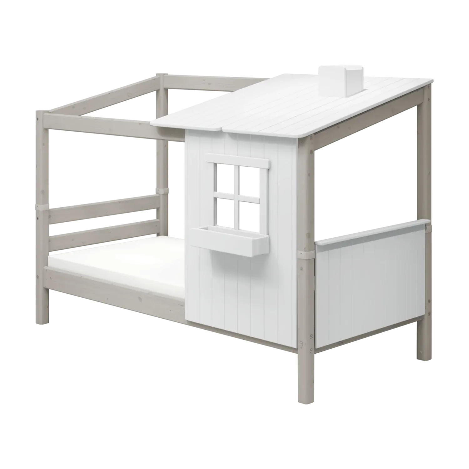 Single Bed with 1/2 House, 90x200 cm, White/Grey