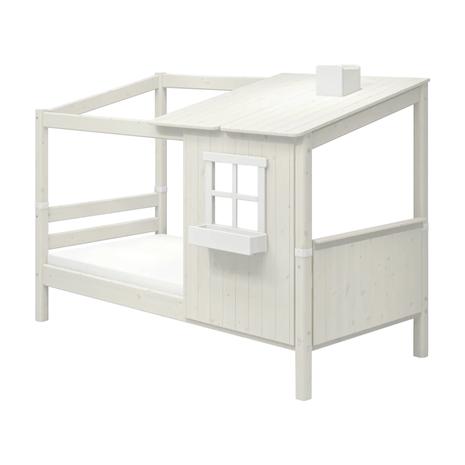 Single Bed with 1/2 House, Ladder, 90x200 cm, White