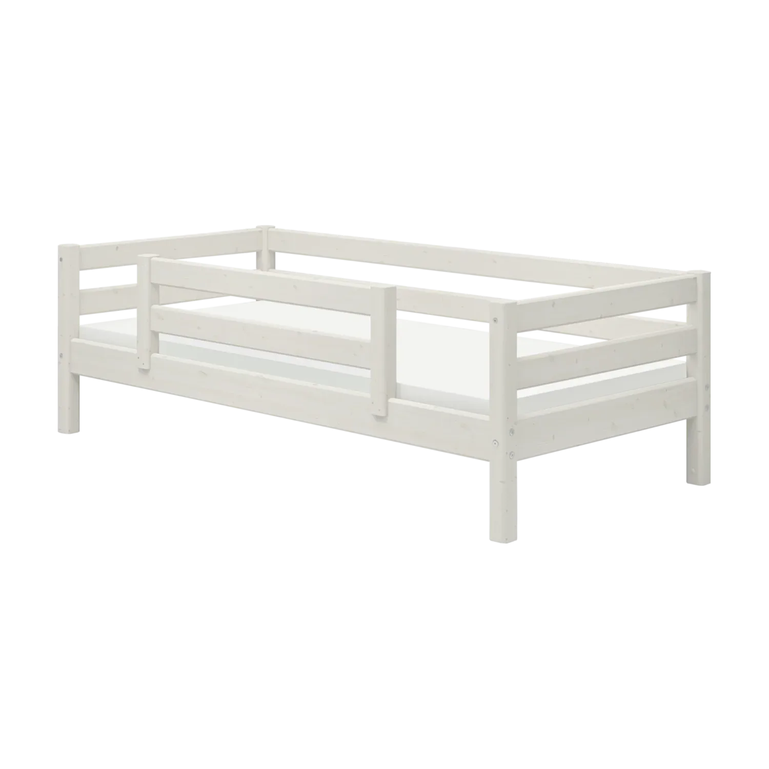 Single Bed with Centred Safety Rail, 90x200 cm, CLASSIC White Washed