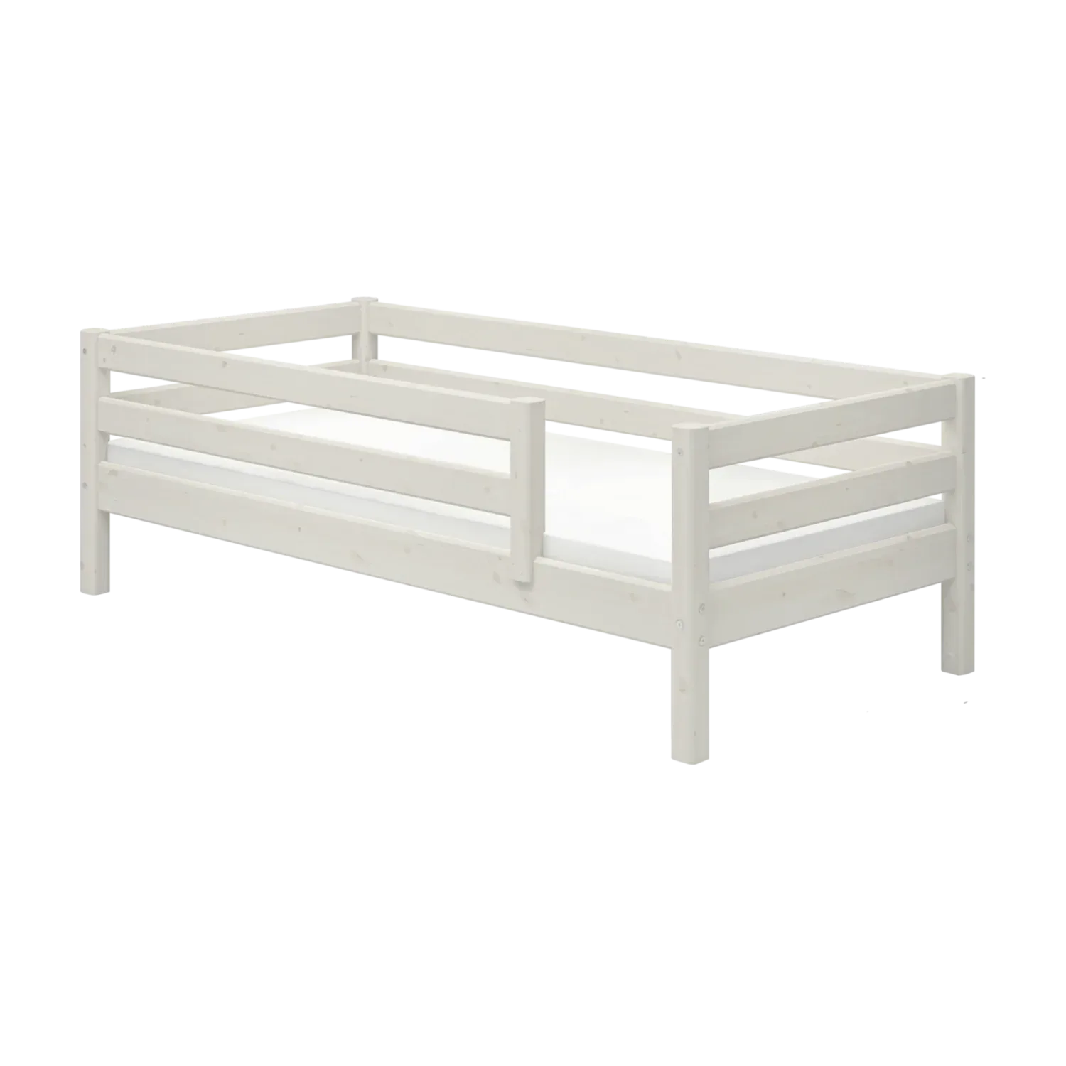 Single Bed with Safety Rail, 90x200 cm, CLASSIC White Washed