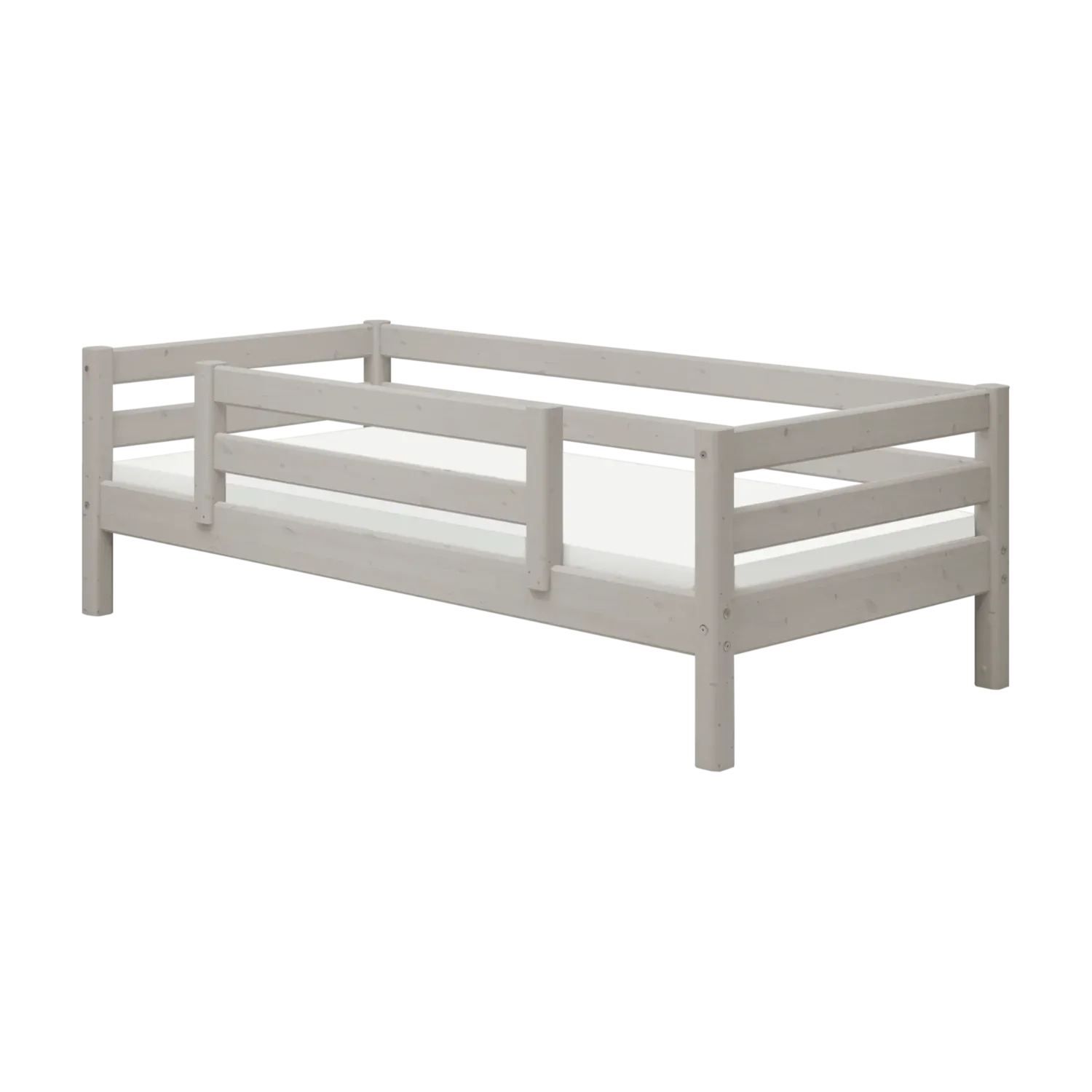 Single Bed with Safety Rail, 90x200 cm, Grey