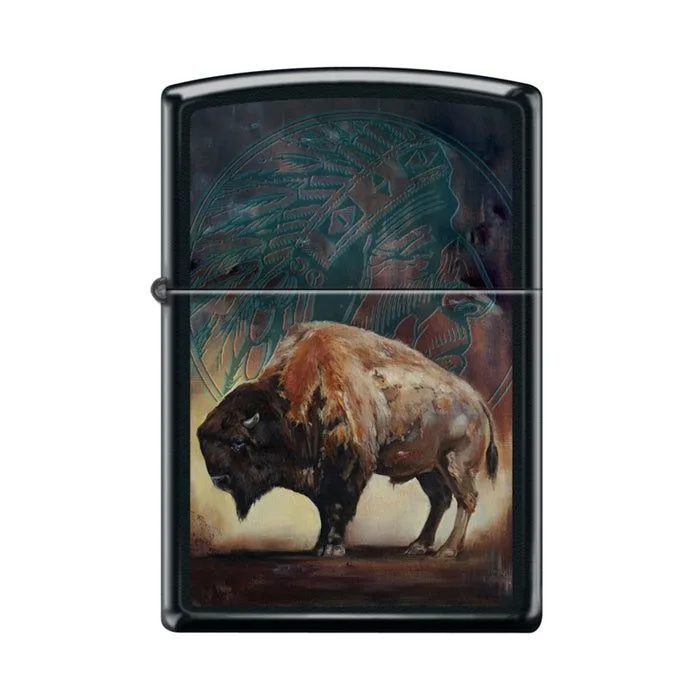 Zippo Lighter - Black Light Bison